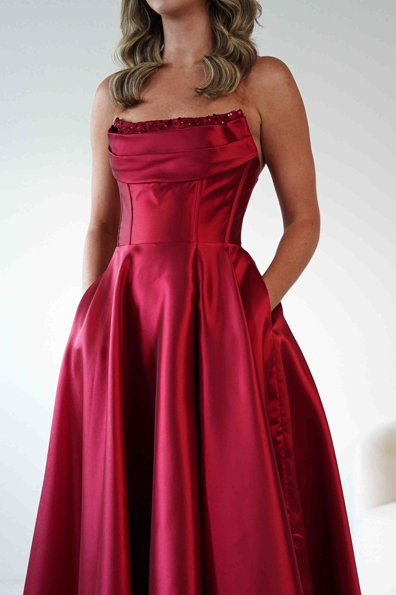 Pepper Strapless A - Line Maxi Gown | Red | Oh Hello Clothing | S (8)