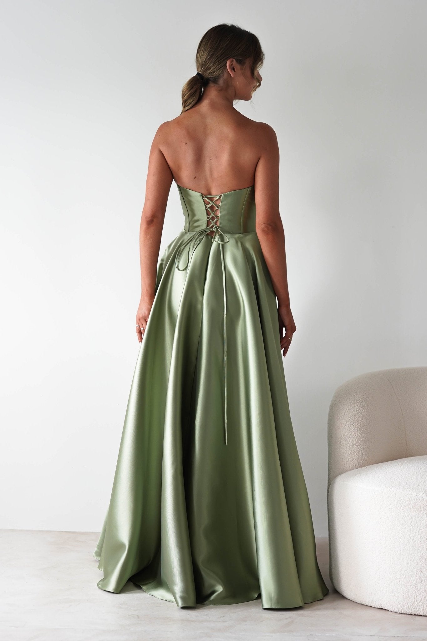 Pepper Strapless A - Line Maxi Gown | Sage | Oh Hello Clothing | XS (6)