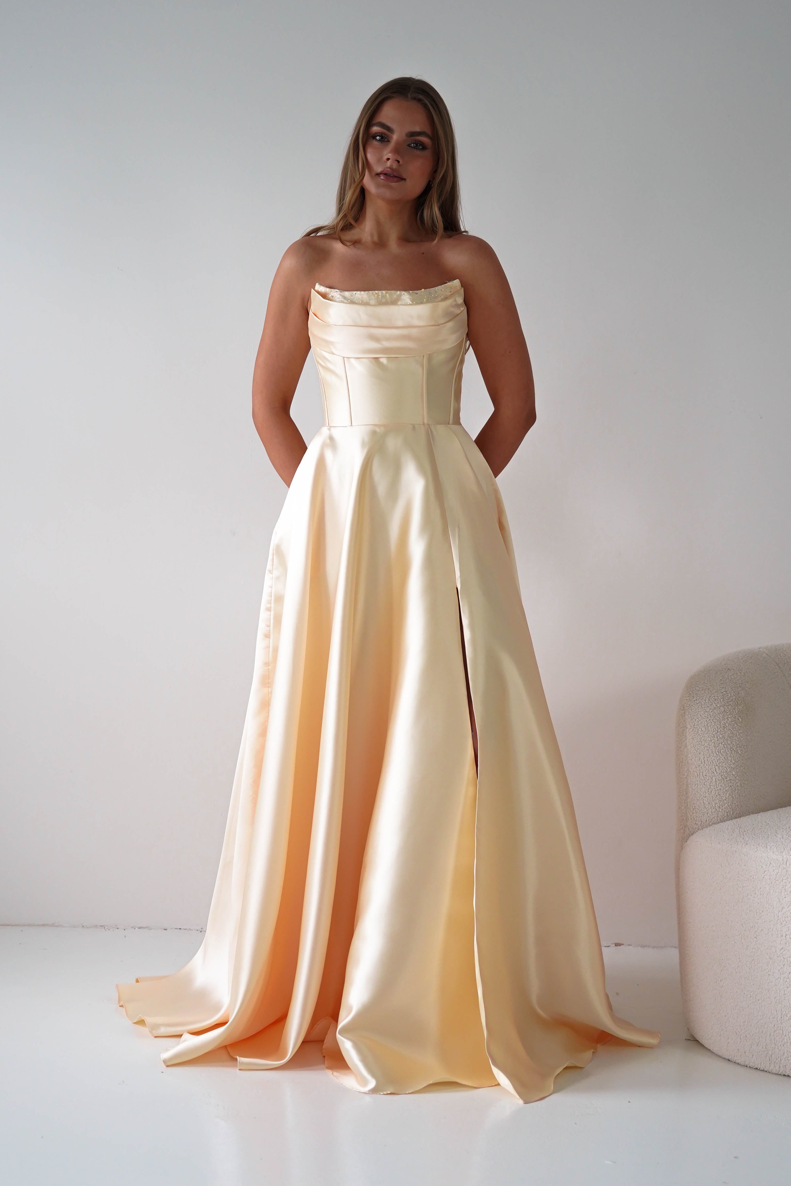 Oh Hello Clothing Dresses > Prom Dresses Pepper Strapless A-Line Maxi Gown | Yellow