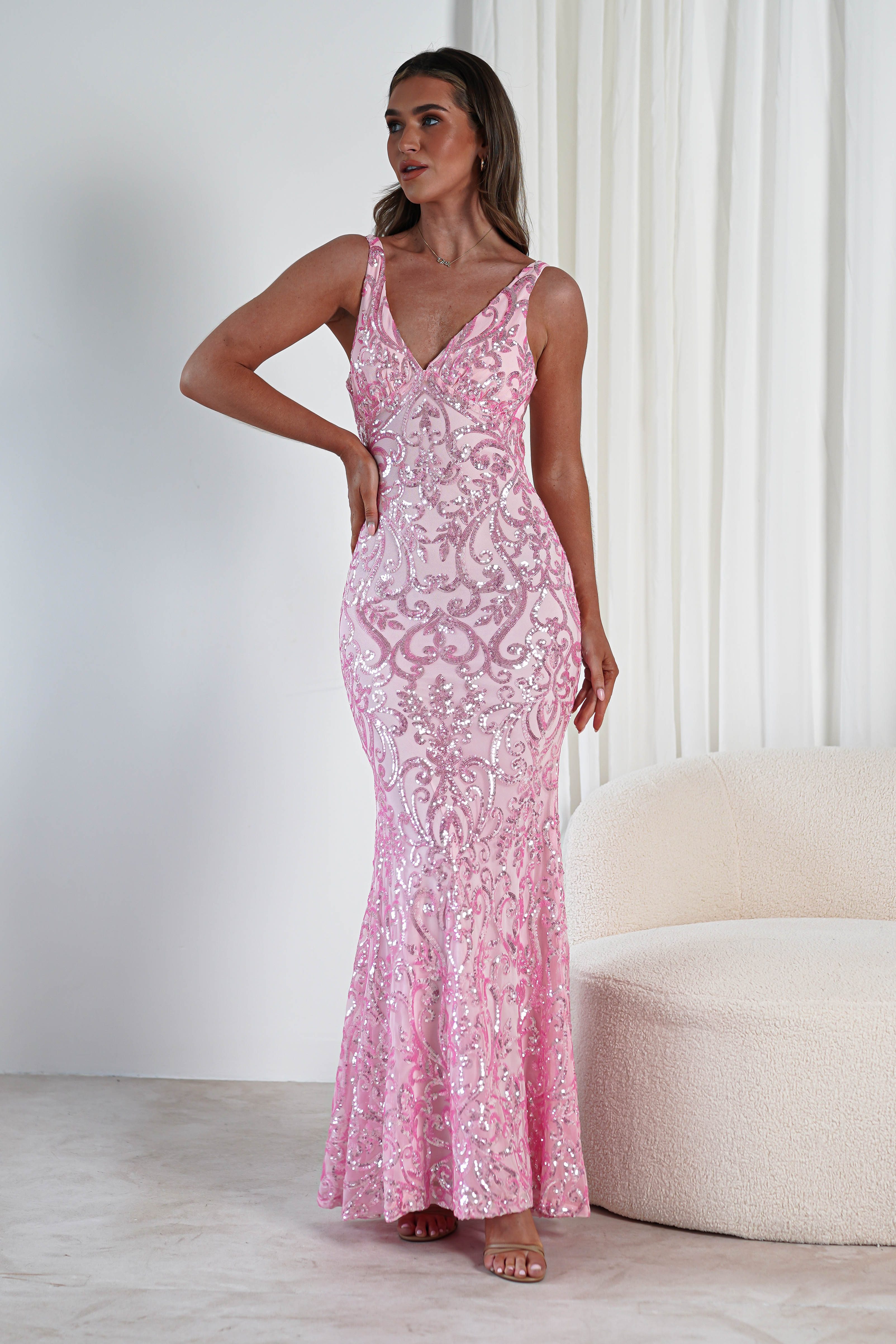 Perdita Sequin Bodycon Gown | Pink