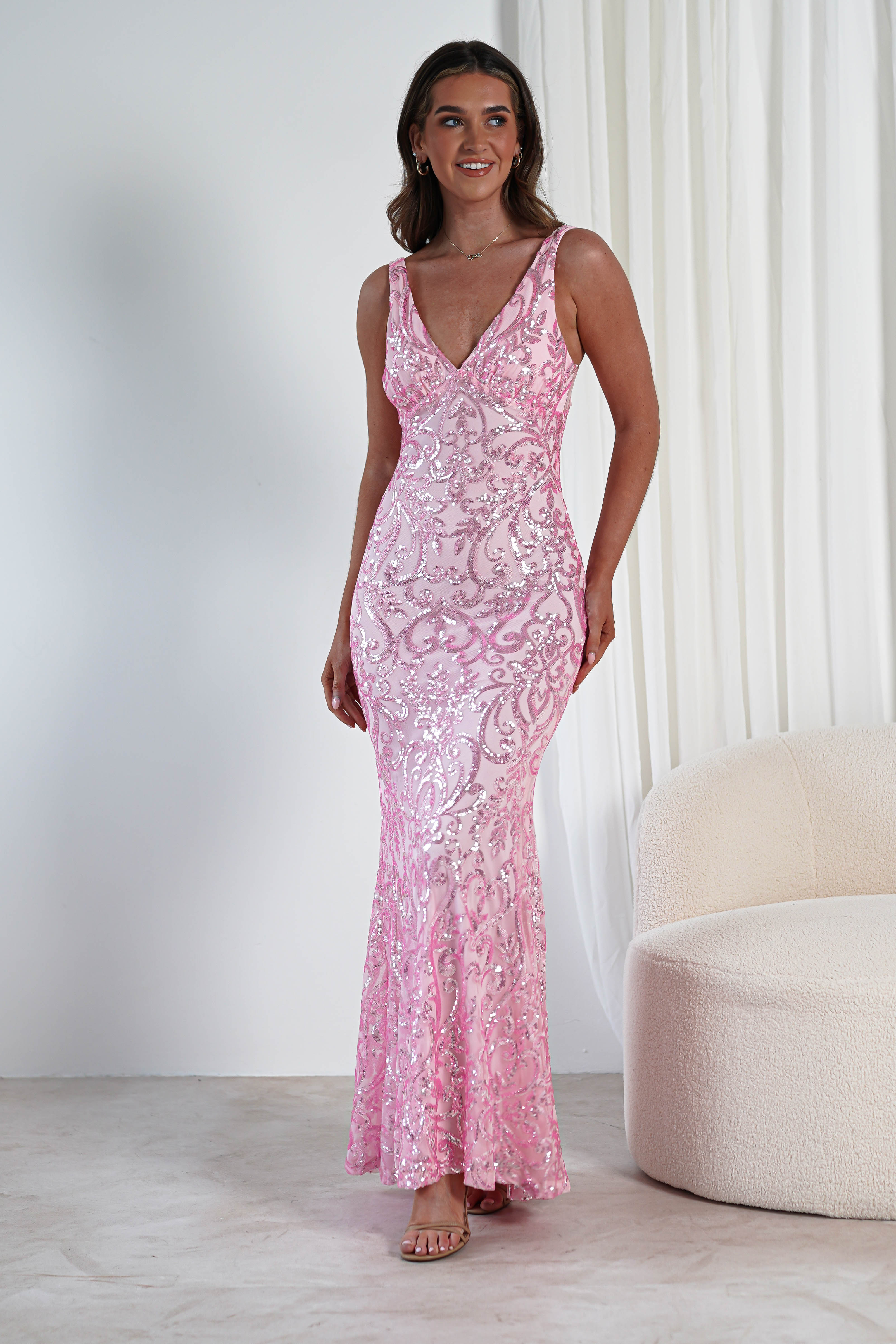 Perdita Sequin Bodycon Gown | Pink