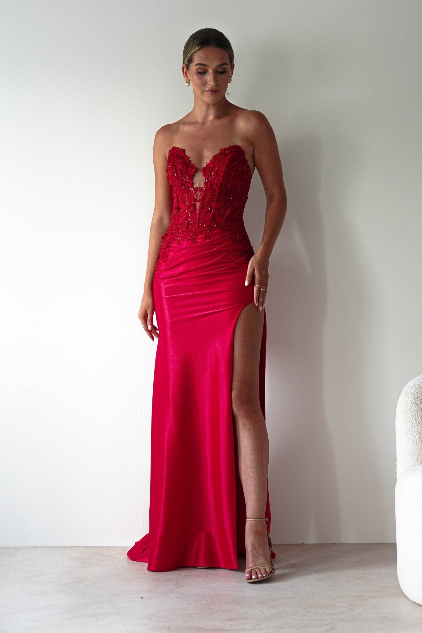 Perla Embellished Gown | Red | Oh Hello Clothing | XS (6)