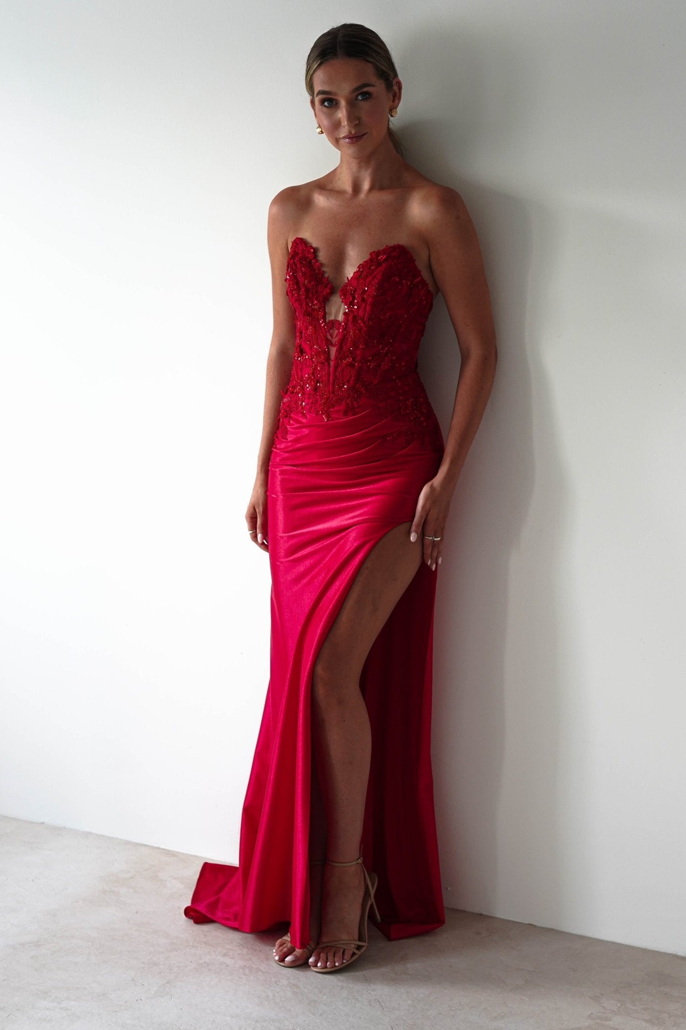 Perla Embellished Gown | Red | Oh Hello Clothing | XS (6)