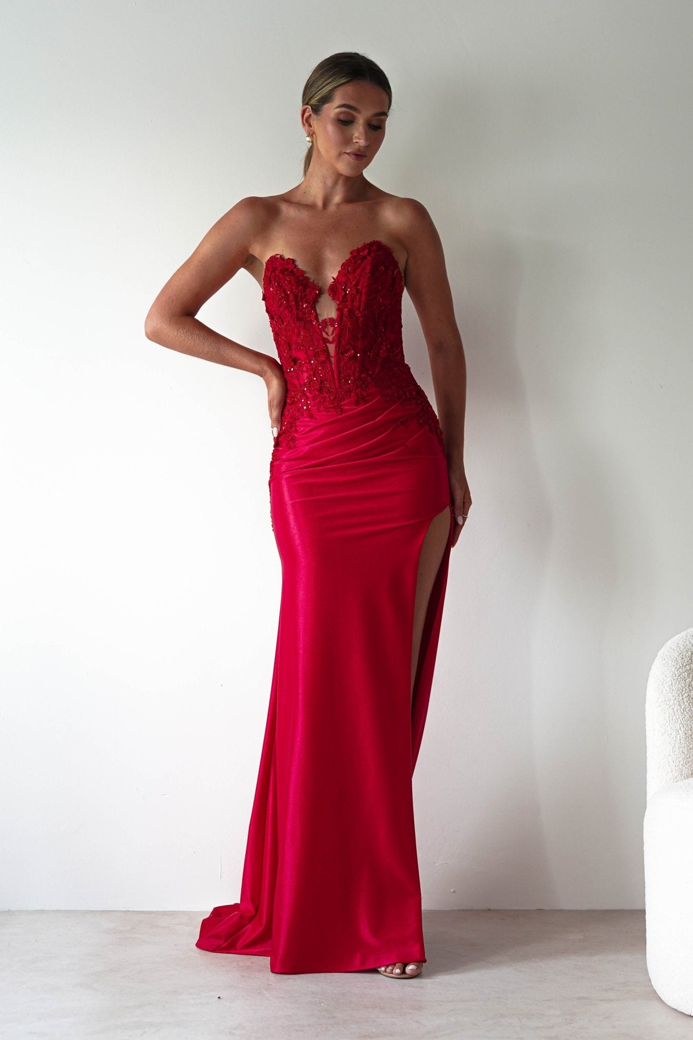 Perla Embellished Gown | Red | Oh Hello Clothing | XS (6)