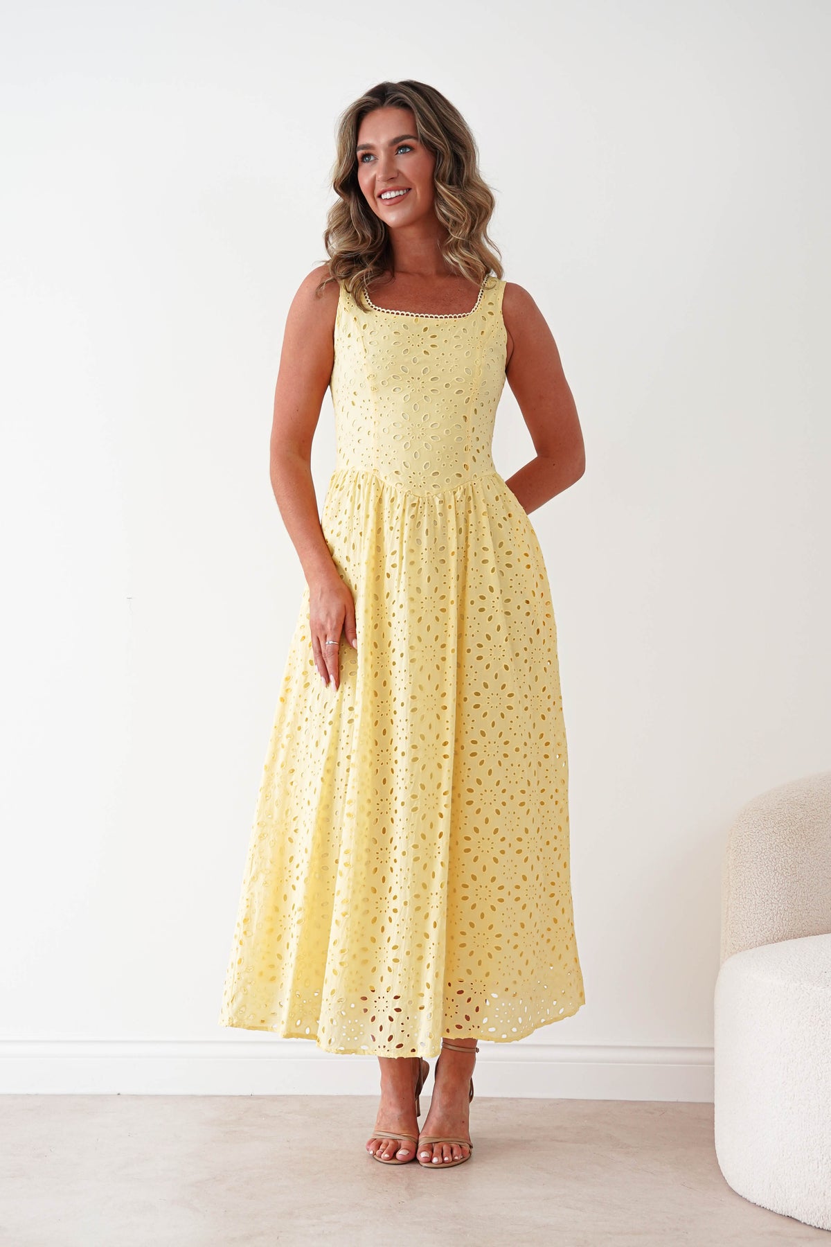 yellow midi skater dress Bustier Skater Midi Dress Yellow
