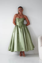 Oh Hello Clothing Women > Clothing > Dresses Phoebe Sweetheart Strapless Midi Dress | Sage