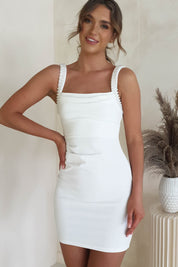 Pia Pearl Detail Mini Dress | White