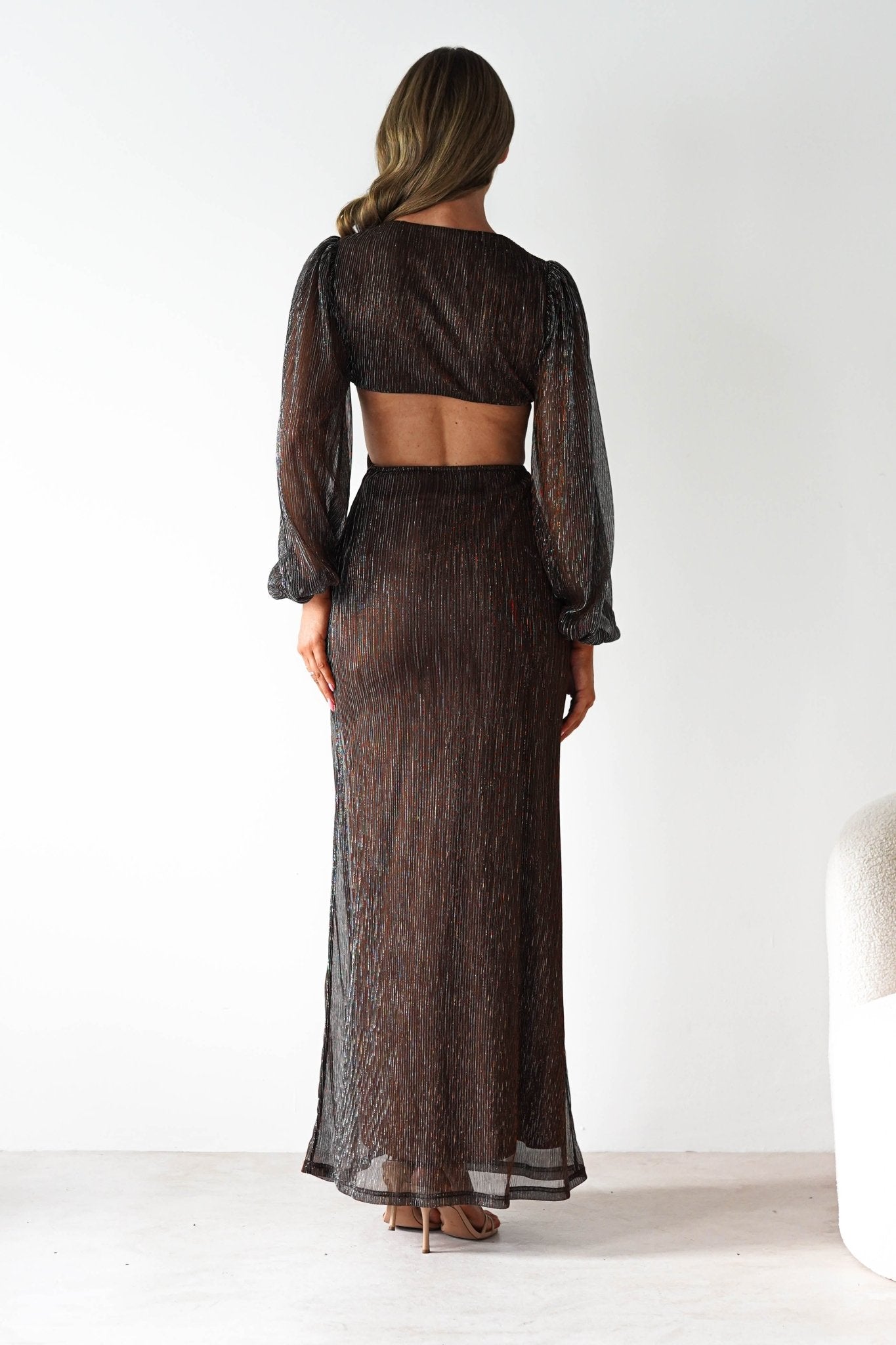 Pietra Plisse Cut Out Maxi Dress | Brown | Oh Hello Clothing | XS (6)