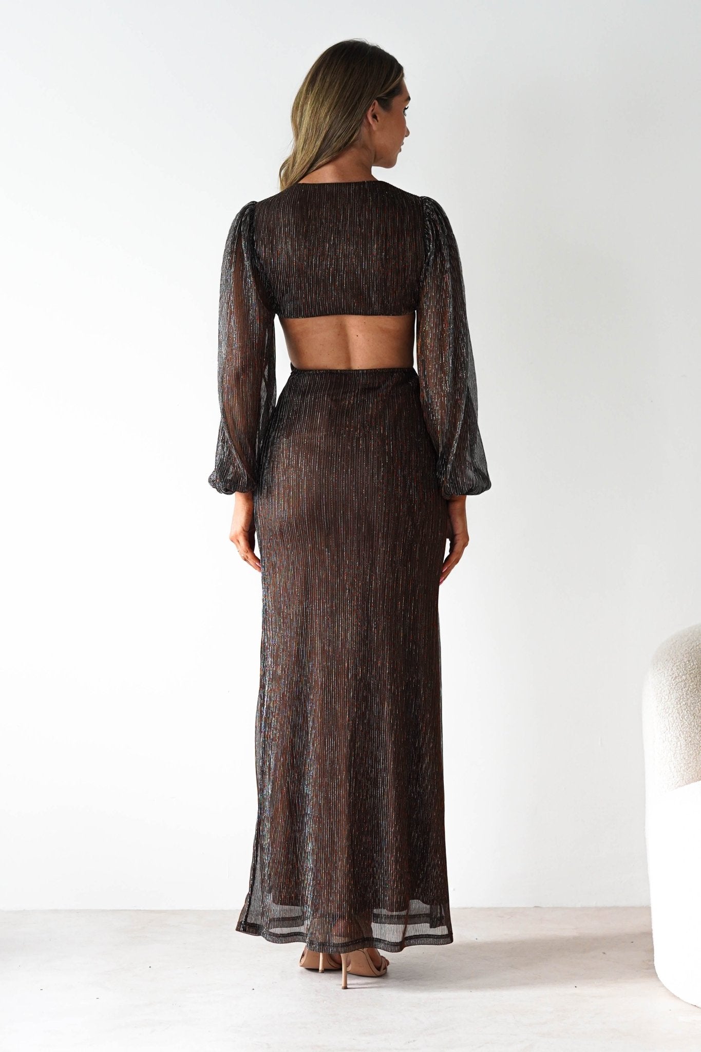 Pietra Plisse Cut Out Maxi Dress | Brown | Oh Hello Clothing | XS (6)
