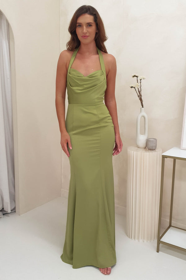 Piper Soft Satin Gown | Olive
