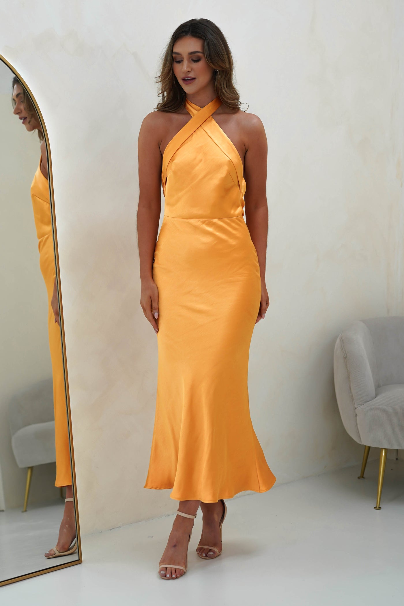 Pippa Soft Satin Midaxi Dress | Orange