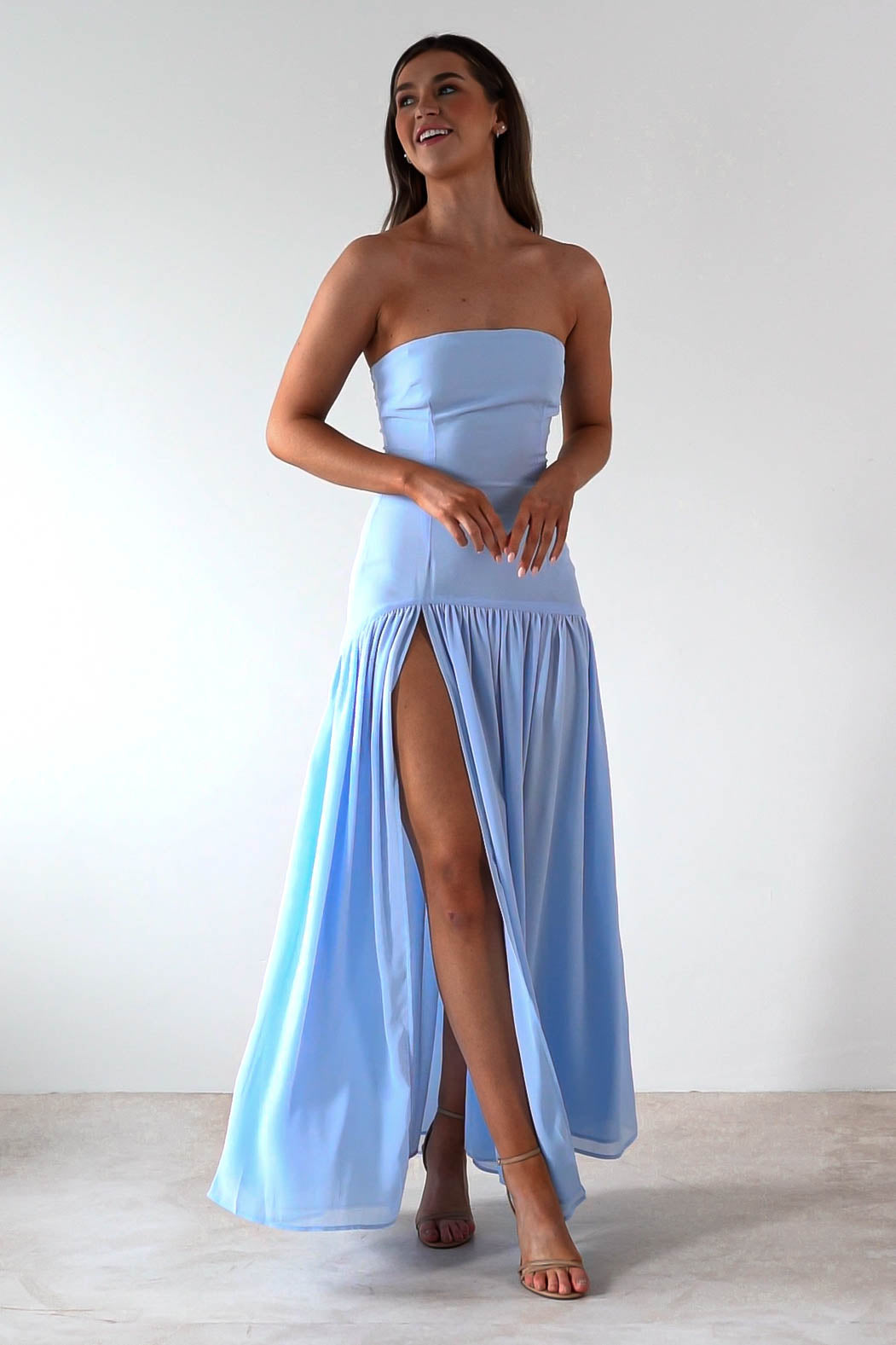 Polinna Strapless Chiffon Maxi Dress | Blue