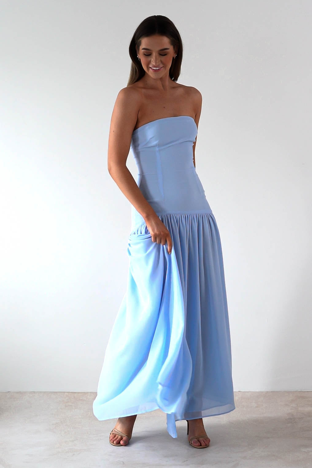 Polinna Strapless Chiffon Maxi Dress | Blue