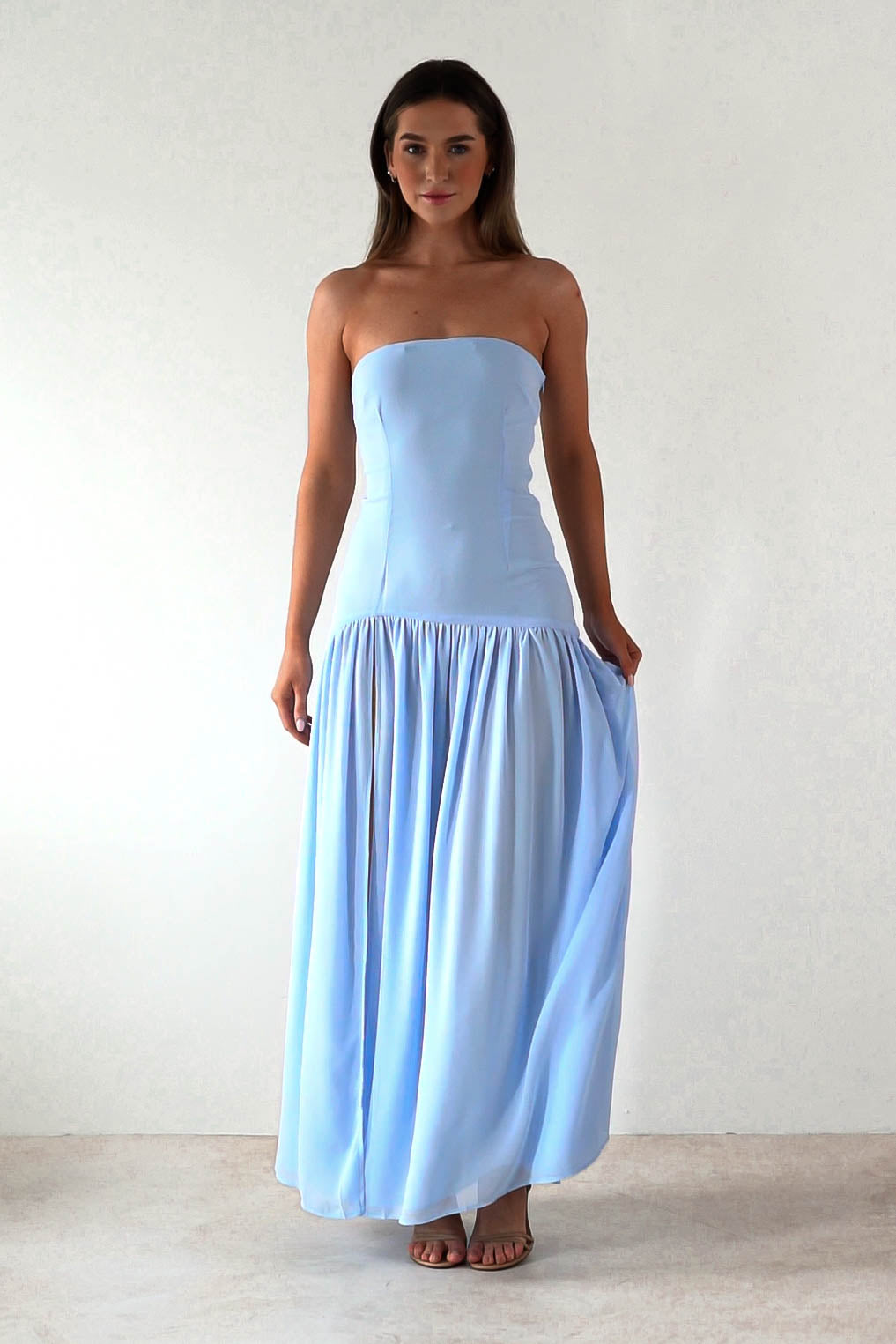 Polinna Strapless Chiffon Maxi Dress | Blue