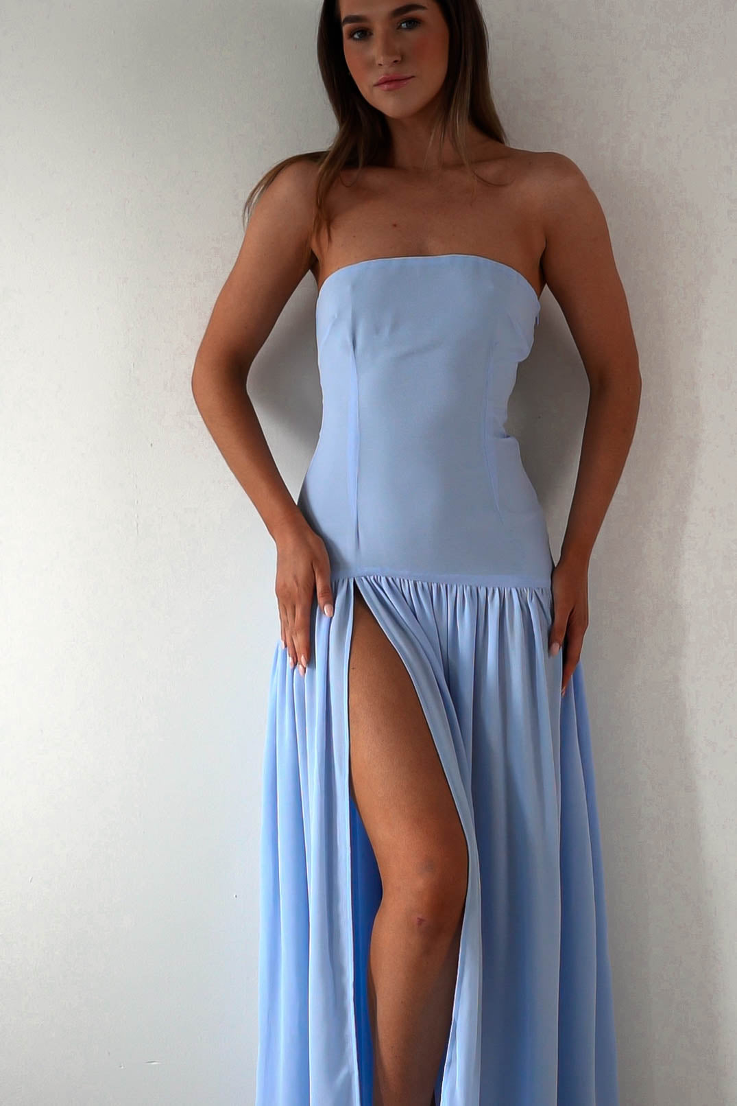 Polinna Strapless Chiffon Maxi Dress | Blue