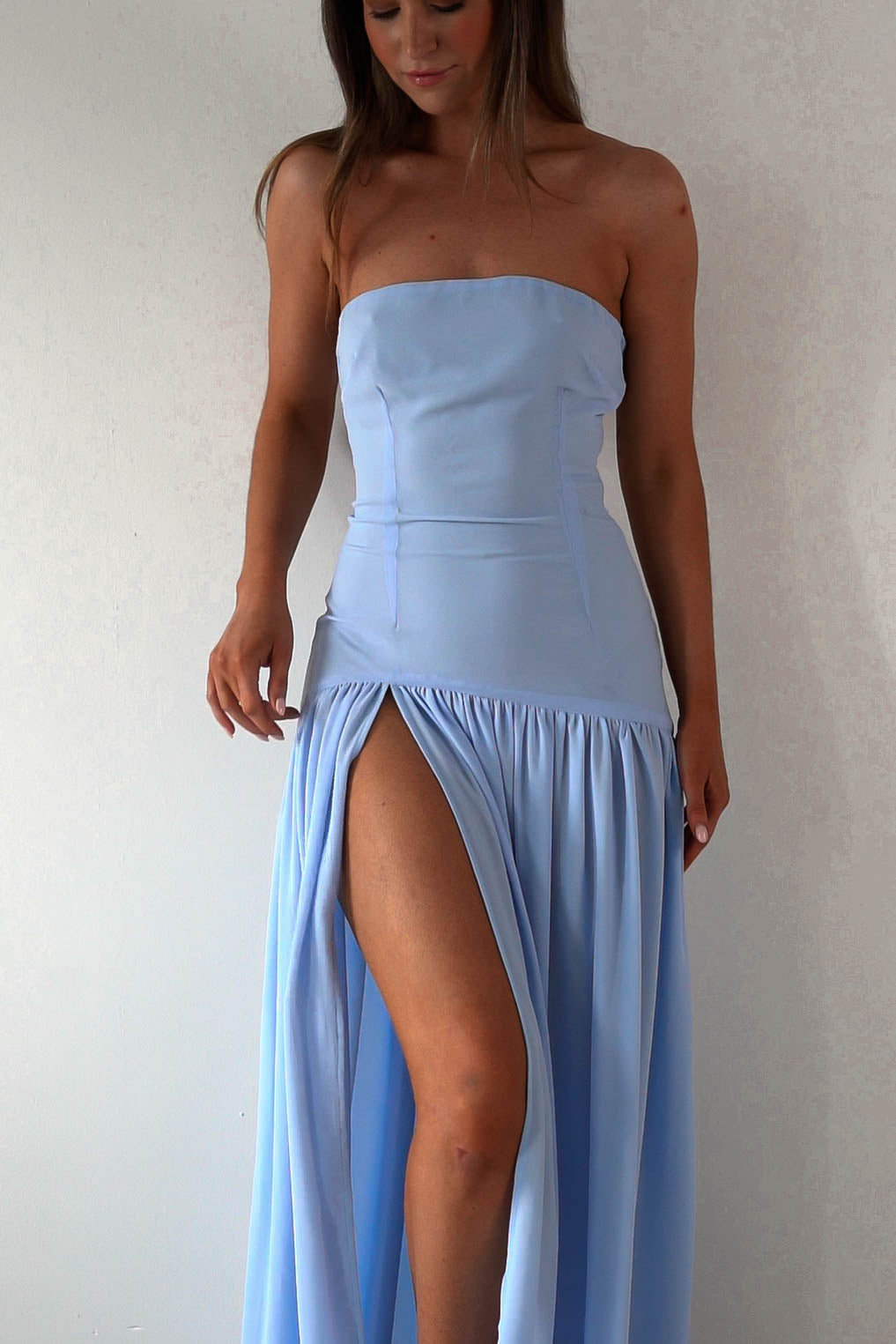 Polinna Strapless Chiffon Maxi Dress | Blue