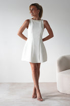 Polly Structured Pearl Detail Mini Dress | White | Graduation | Bride To Be Hen Dress | Oh Hello Clothing