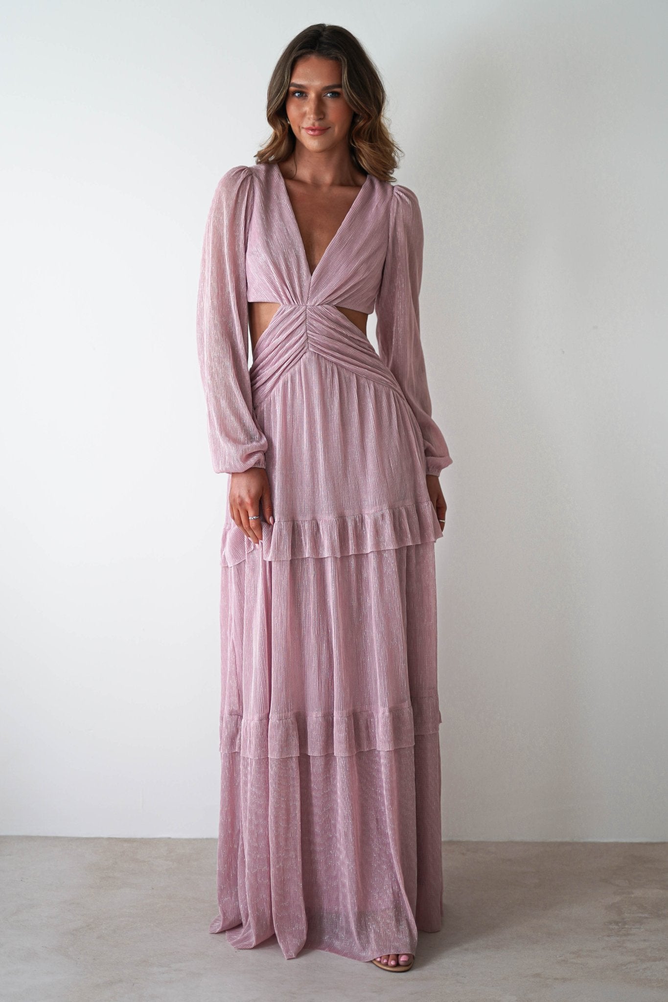 Postiano Shimmer Ribbed Maxi Dress | Blush | Oh Hello Clothing | XS (6)