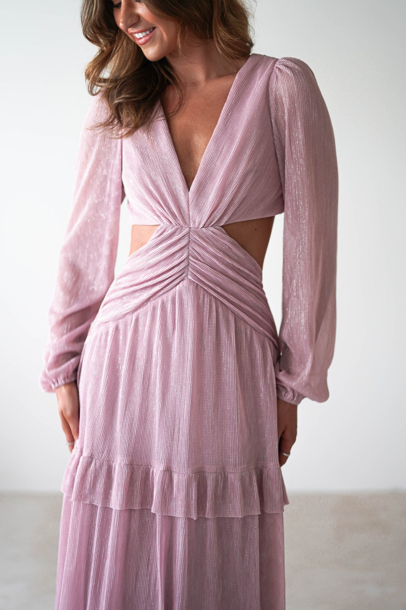 Postiano Shimmer Ribbed Maxi Dress | Blush | Oh Hello Clothing | XS (6)