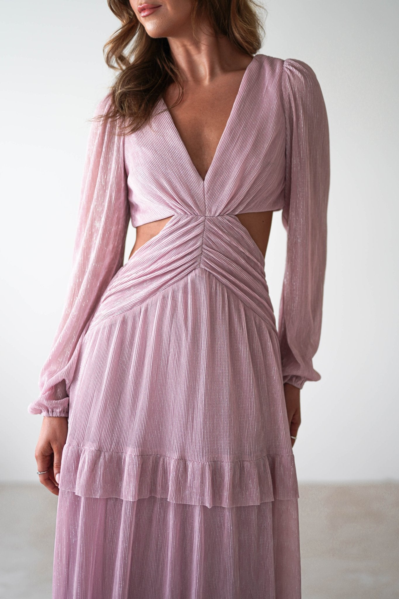 Postiano Shimmer Ribbed Maxi Dress | Blush | Oh Hello Clothing | XS (6)