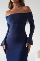 Presley Mesh Long Sleeve Midaxi Dress Blue | Wedding Guest Dress | Long Sleeve | Mesh | Oh Hello Clothing