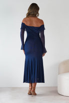 Presley Mesh Long Sleeve Midaxi Dress Blue | Wedding Guest Dress | Long Sleeve | Mesh | Oh Hello Clothing