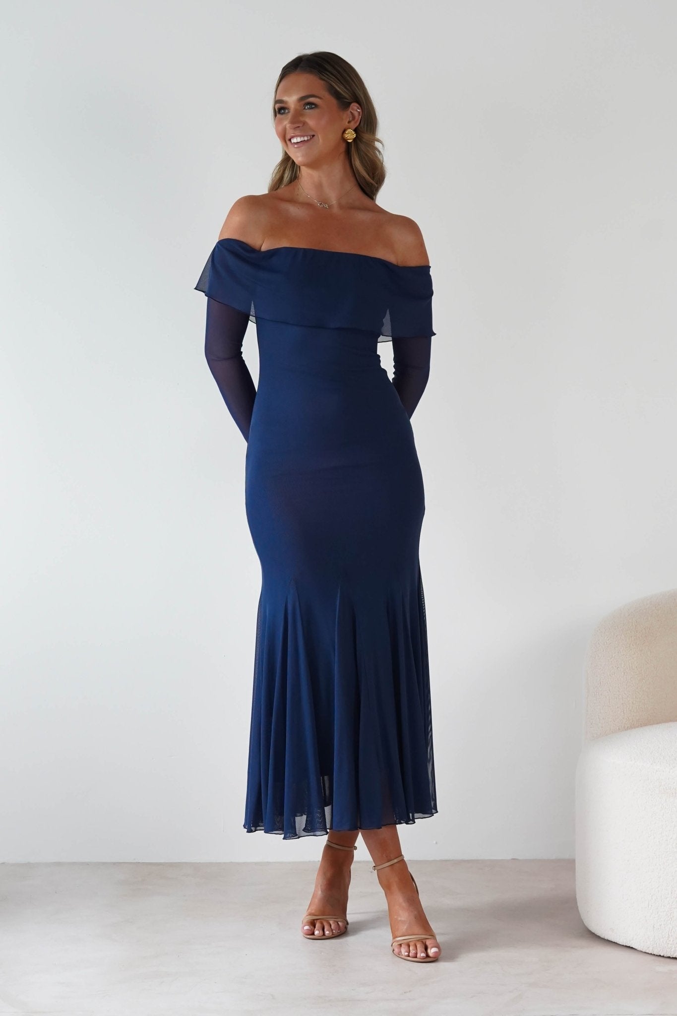 Presley Mesh Long Sleeve Midaxi Dress | Blue | Oh Hello Clothing | XS (6)