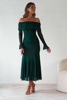 Presley Mesh Long Sleeve Midaxi Dress Forest Green | Wedding Guest Dress | Long Sleeve | Mesh | Oh Hello Clothing