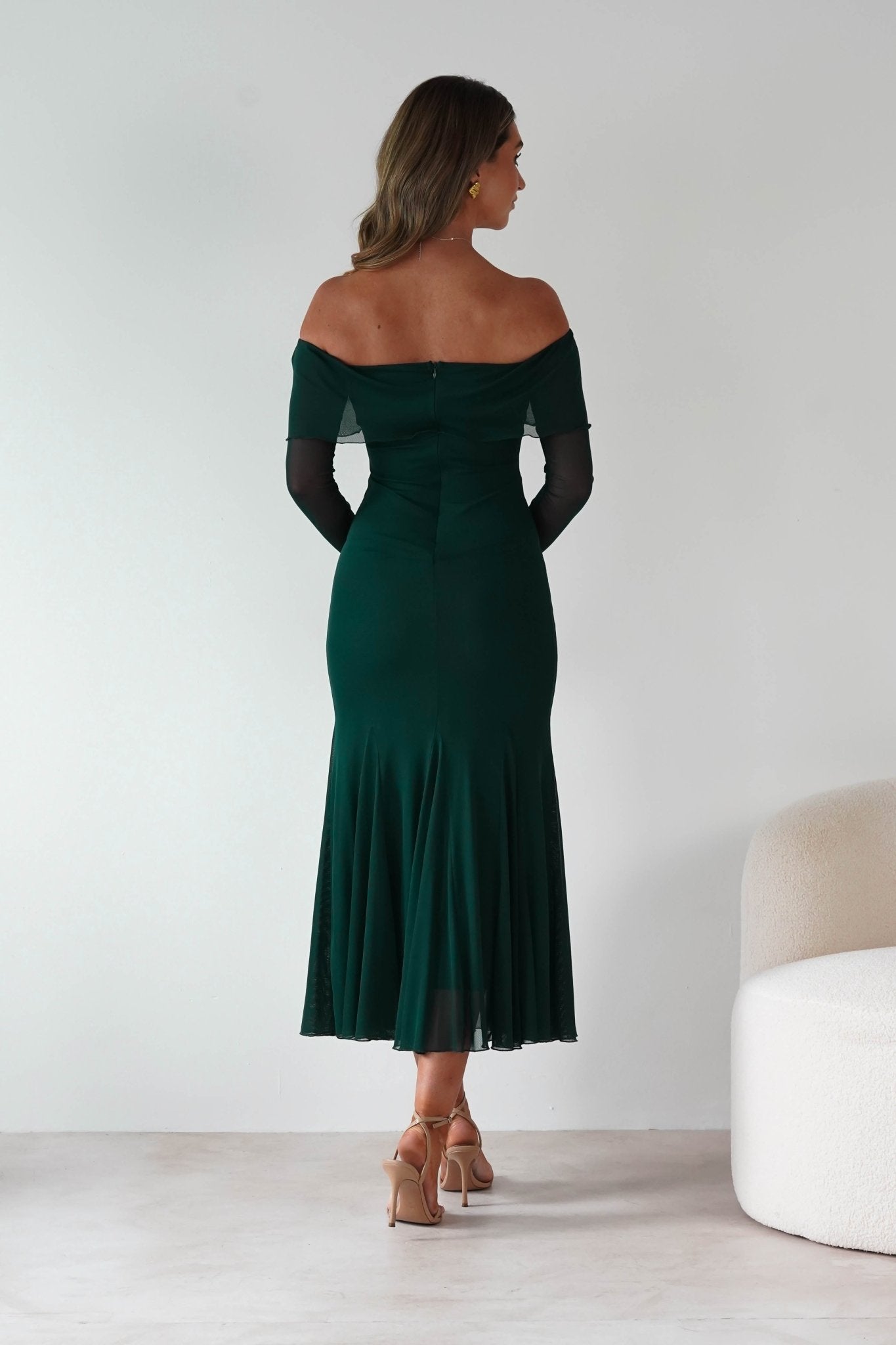 Presley Mesh Long Sleeve Midaxi Dress | Forest Green | Oh Hello Clothing | XS (6)