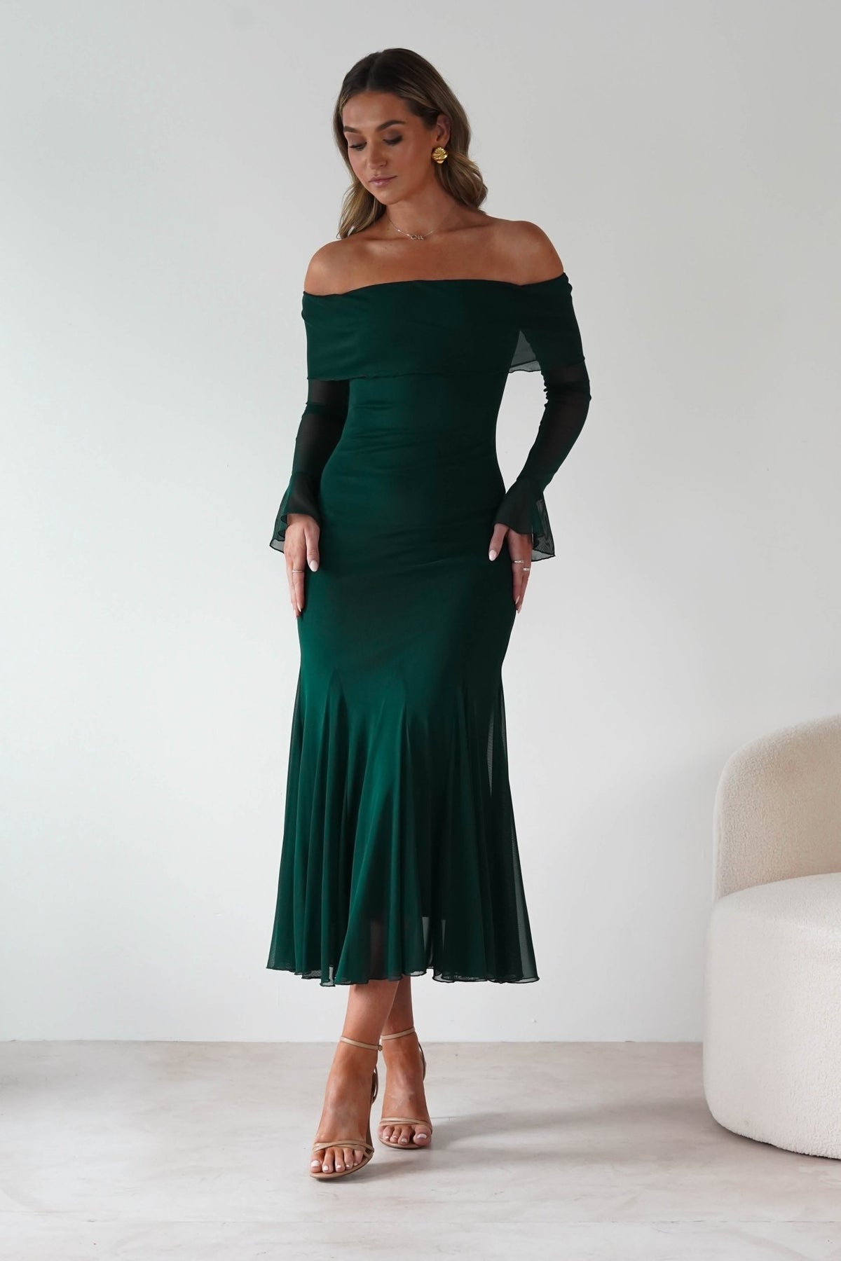Presley Mesh Long Sleeve Midaxi Dress Forest Green | Wedding Guest Dress | Long Sleeve | Mesh S (8)