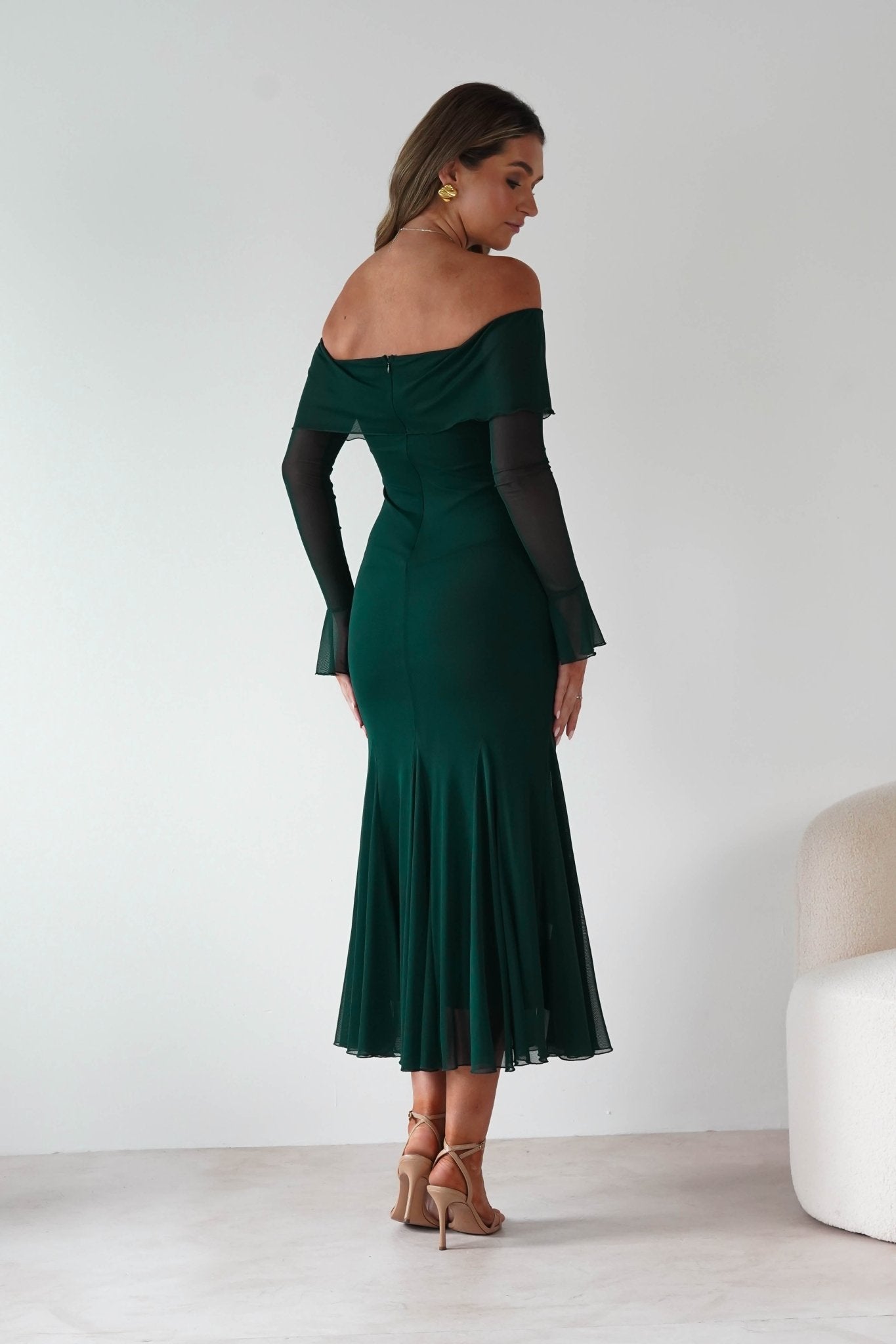 Presley Mesh Long Sleeve Midaxi Dress | Forest Green | Oh Hello Clothing | XS (6)