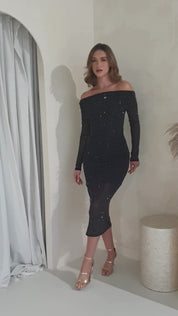 Roxanne Bodycon Diamante Midi Dress | Black