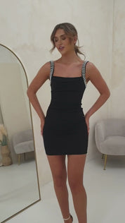 Pia Pearl Detail Mini Dress | Black