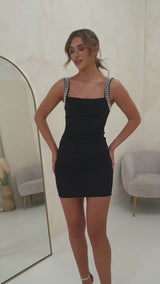 Pia Pearl Detail Mini Dress | Black