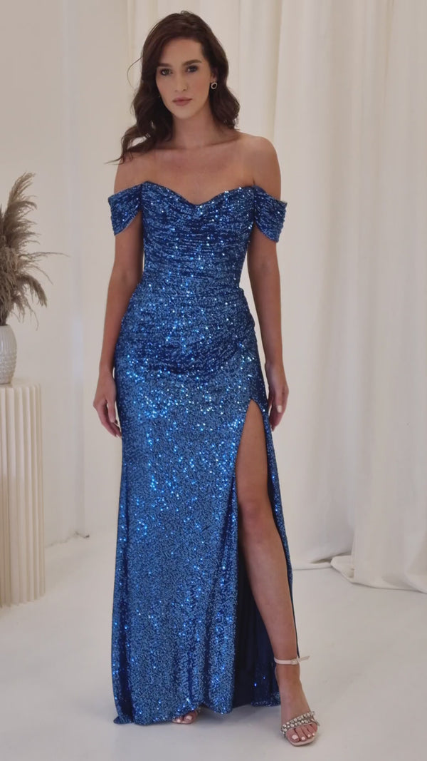 Macayla Sequin Gown | Lapis Blue