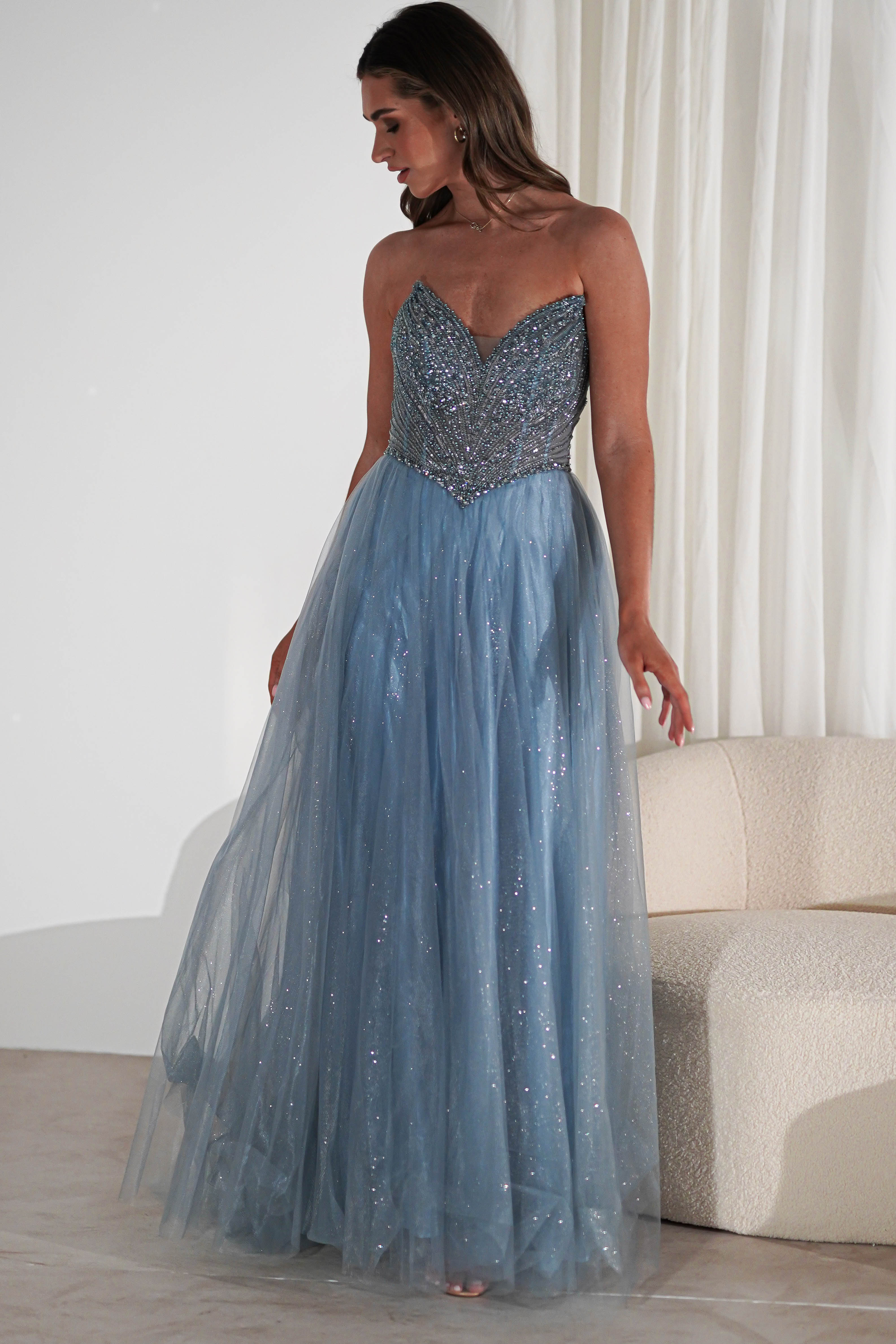 Priscilla Princess Glitter Gown | Dusty Blue