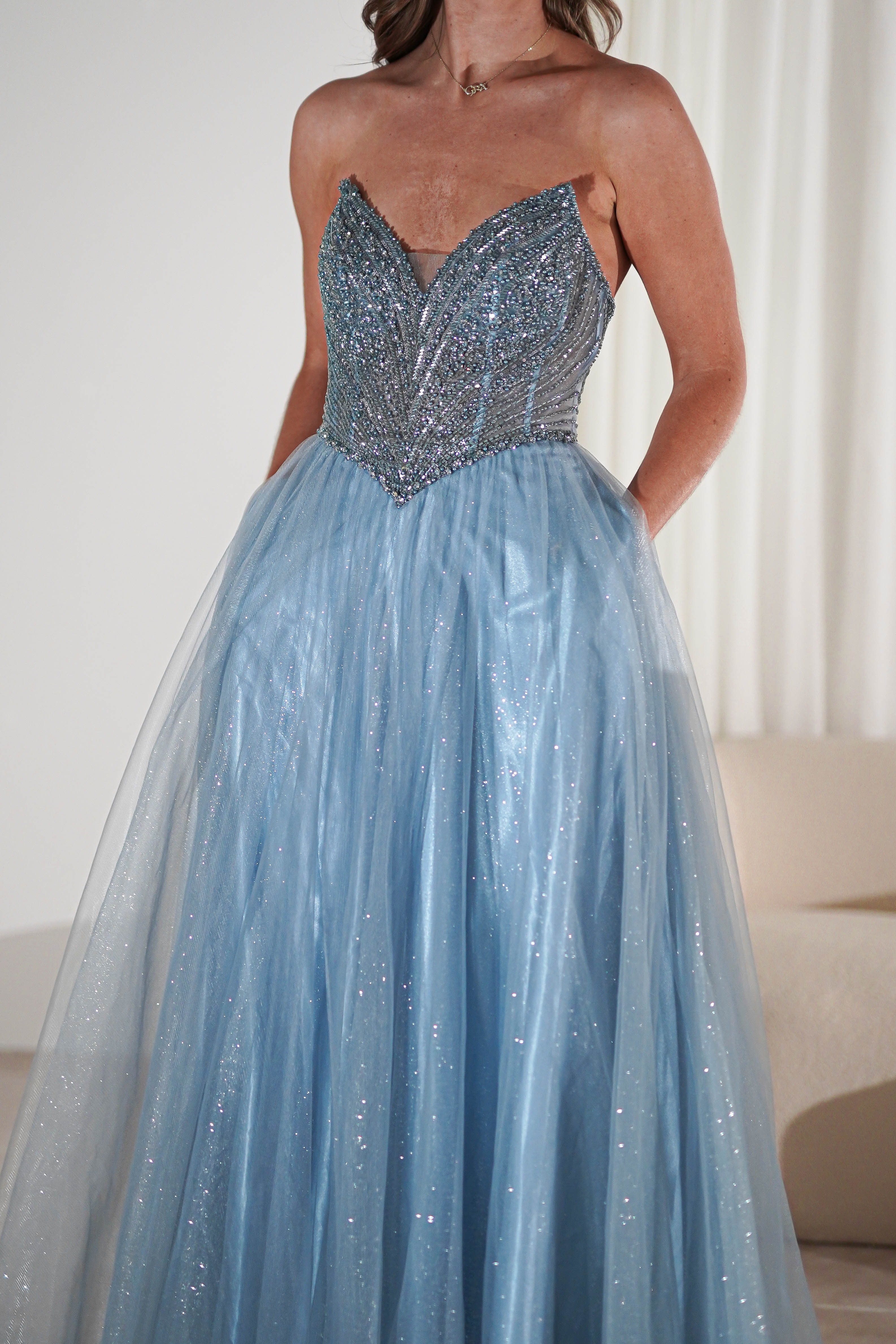 Priscilla Princess Glitter Gown | Dusty Blue