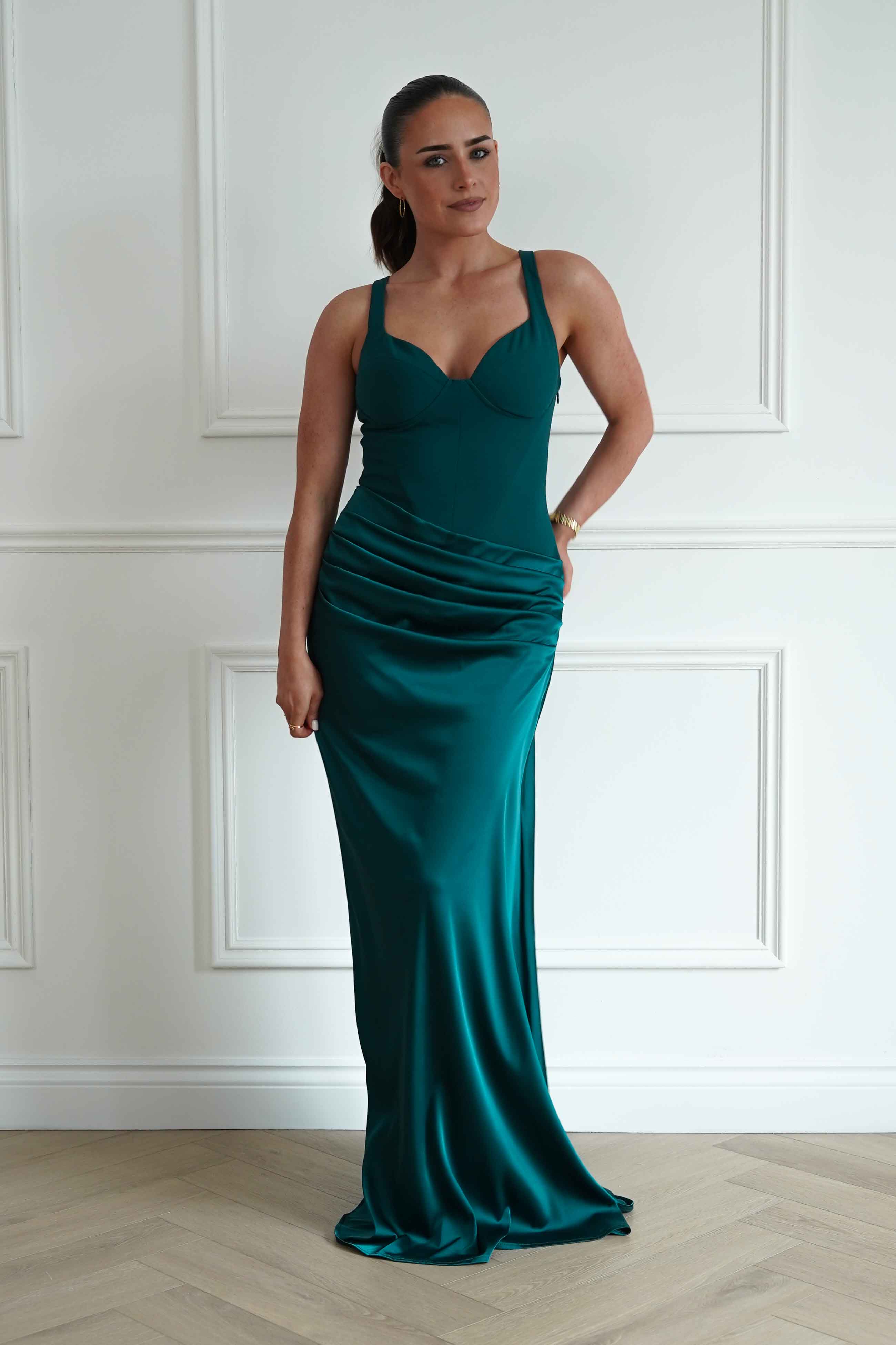 Oh Hello Clothing Women > Clothing > Dresses Rachel Structured Draped Maxi Dress | Emerald Green