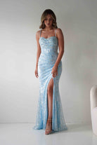 Oh Hello Clothing Dresses > Prom Dresses Rae Bodycon Floral Sequin Maxi Gown | Blue