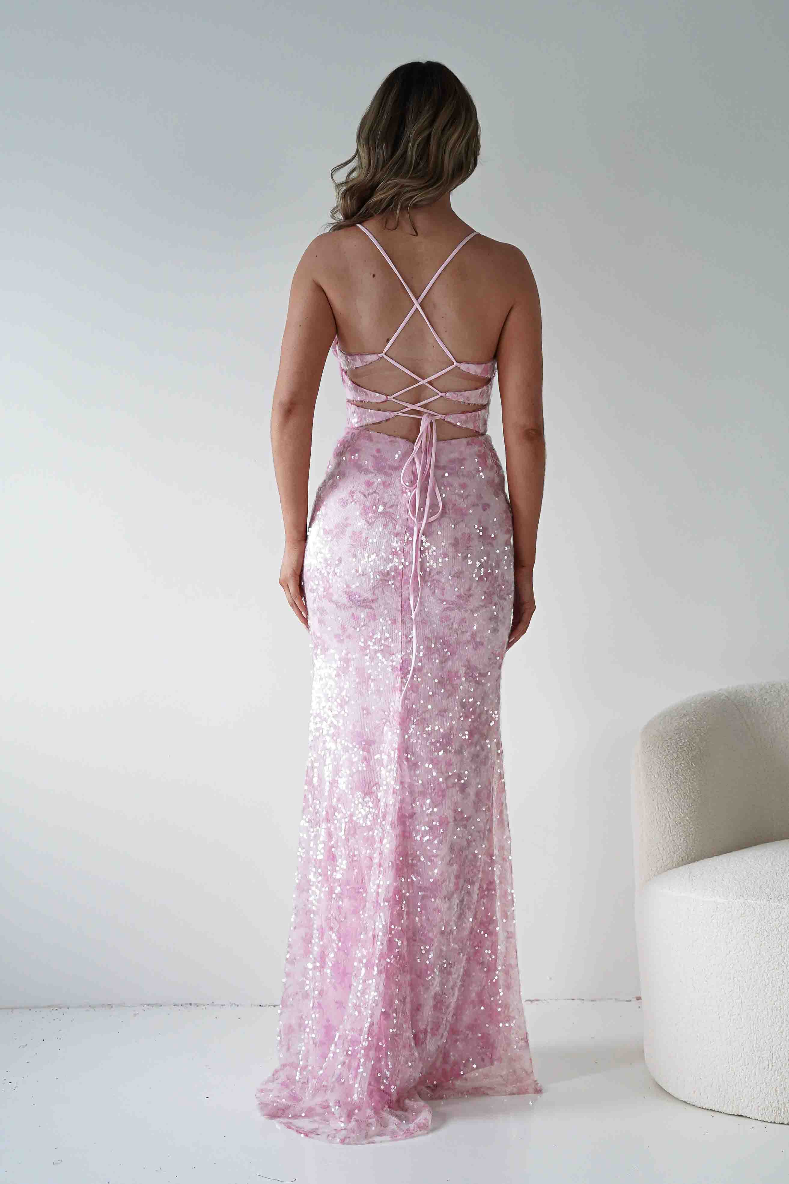 Oh Hello Clothing Dresses > Prom Dresses Rae Bodycon Floral Sequin Maxi Gown | Pink