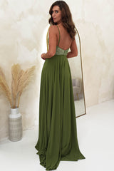 Raiza Chiffon Embellished Maxi Gown | Khaki