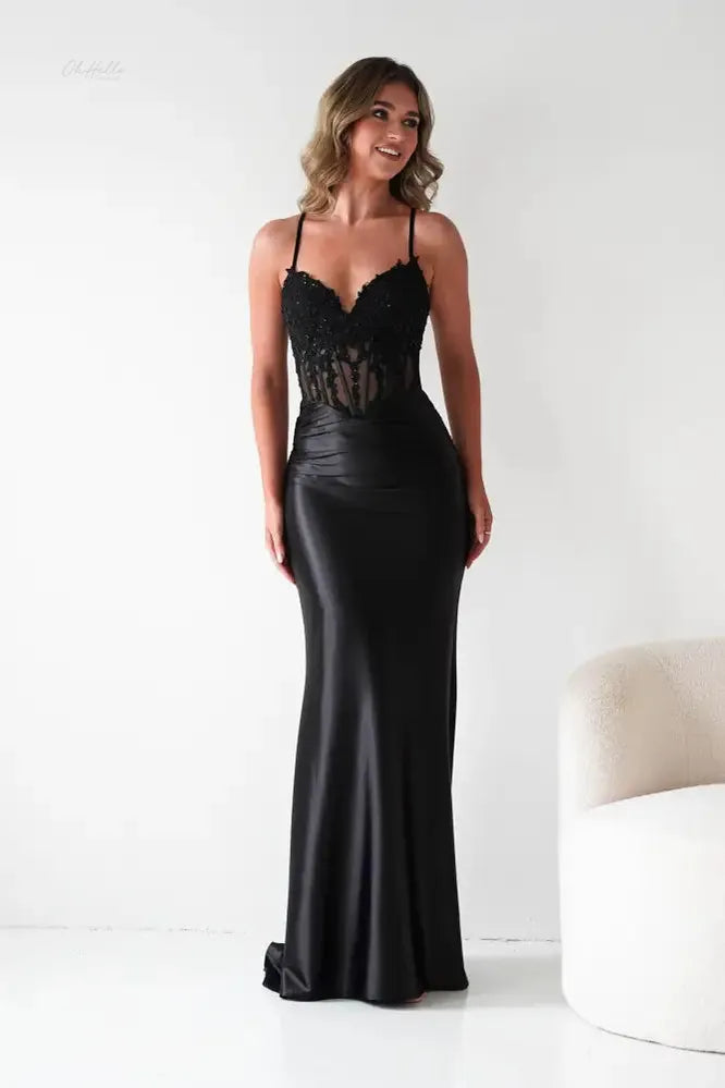 Oh Hello Clothing Dresses > Prom Dresses Raya Embellished Corset Gown | Black