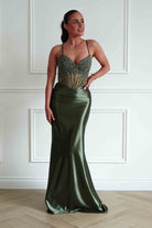 Oh Hello Clothing Dresses > Prom Dresses Raya Embellished Corset Gown | Olive