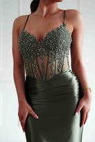 Oh Hello Clothing Dresses > Prom Dresses Raya Embellished Corset Gown | Olive
