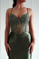 Oh Hello Clothing Dresses > Prom Dresses Raya Embellished Corset Gown | Olive
