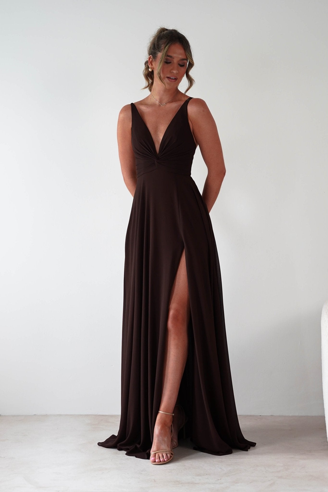 Rebecca Chiffon Maxi Dress | Brown | Oh Hello Clothing | S (8)