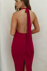 Harleen Halterneck Midi Dress | Dark Red