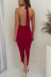 Harleen Halterneck Midi Dress | Dark Red