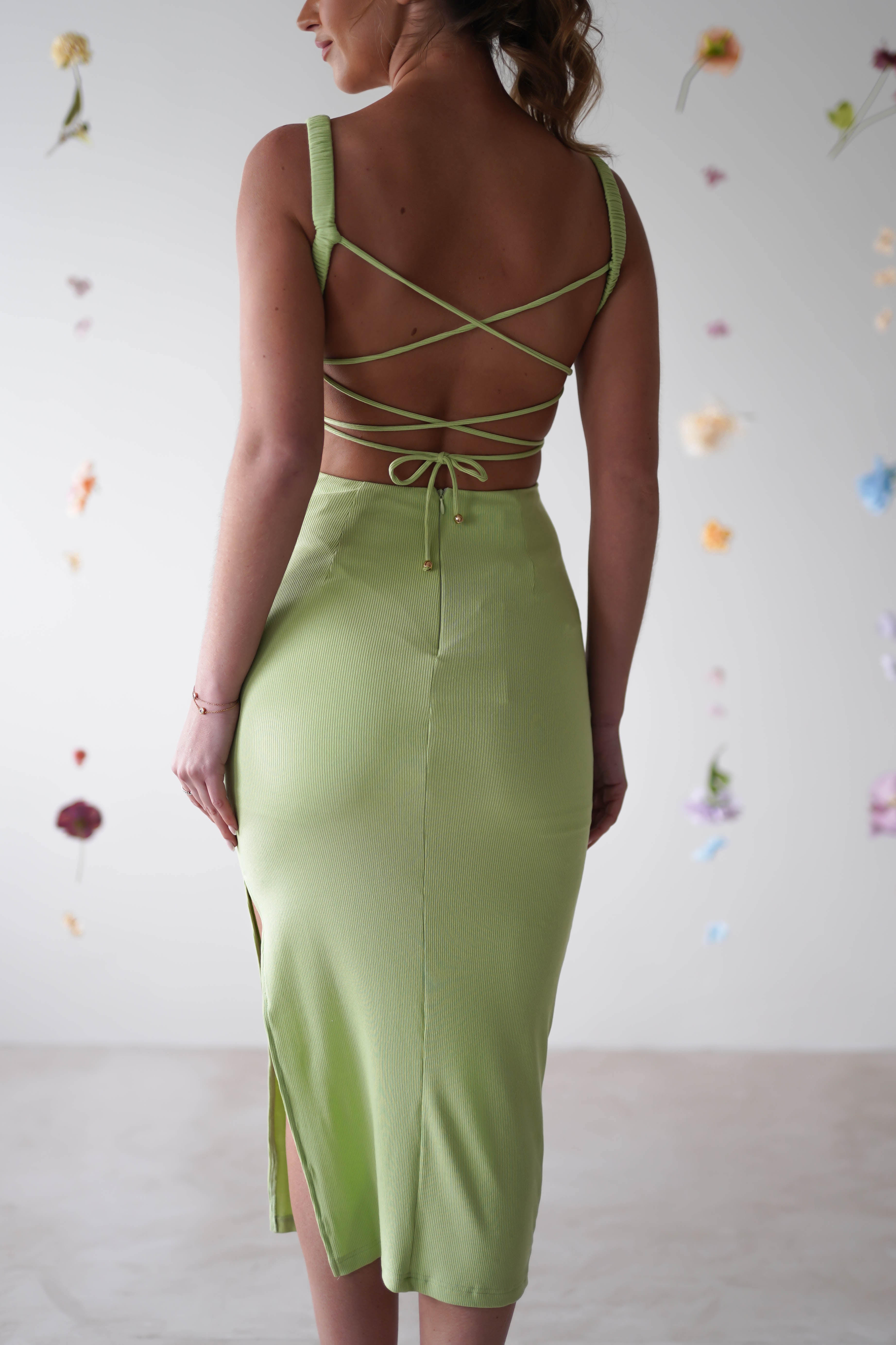 Reese Ribbed Midi Dress | Lime