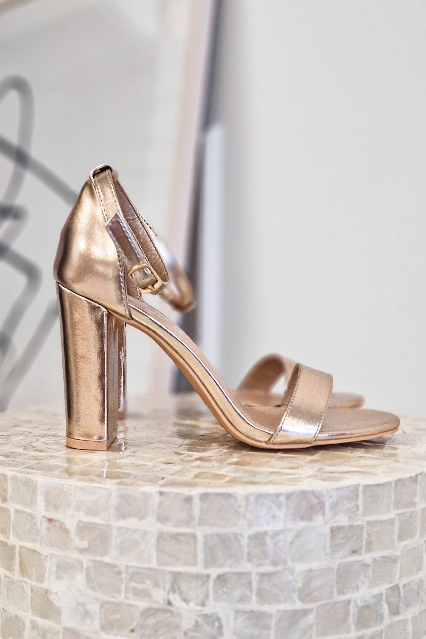 Regina Block Heel Sandals | Rose Gold | Oh Hello Clothing | 36